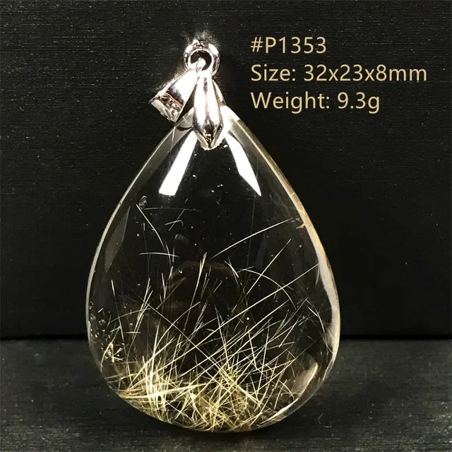 Natural Gold Rutilated Quartz Sterling Silver Pendant Necklace for Women & Men Healing Wealth Gift CCGTC Certified AAAAA