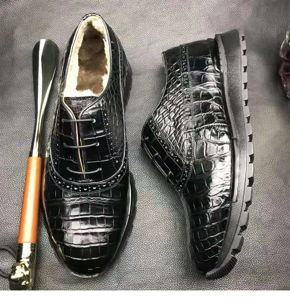 Customized Luxury Men's Sneakers Shoes Pure Crocodile Leather Sepatu Walking Style Shoes Alligator Winter Snow Office Shoes Men