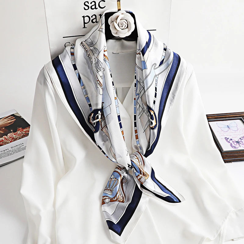 2023 Lady Hair Head Wrap 100% Mulberry Real Silk Scarf Scarves 90*90 Traditional Russian Style Square Luxury Silk Scarf
