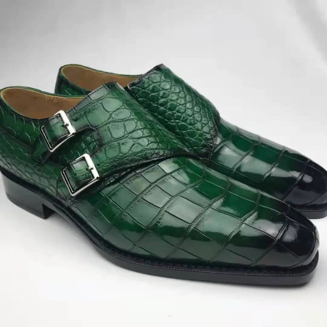 Genuine crocodile Leather Party Shoes Men Goodyear Chaussures Homme Monk Strap Stylish Men Shoes Decent alligator Shoes for Men