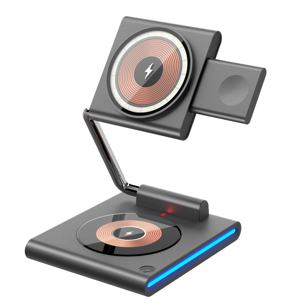 3 in 1 Magnetic Wireless Charger - Foldable 15W Fast Charging Stand Tidesmit