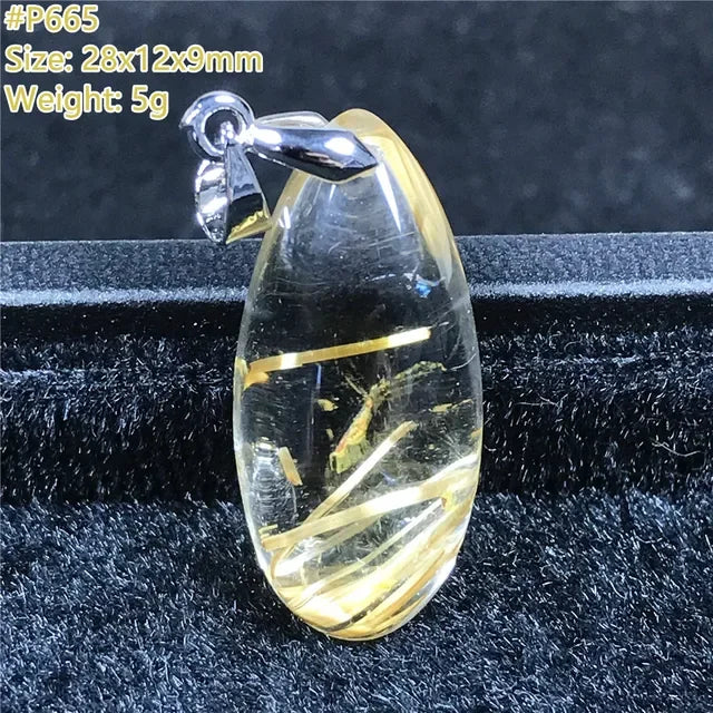 Natural Gold Rutilated Quartz Sterling Silver Pendant Necklace for Women & Men Healing Wealth Gift CCGTC Certified AAAAA