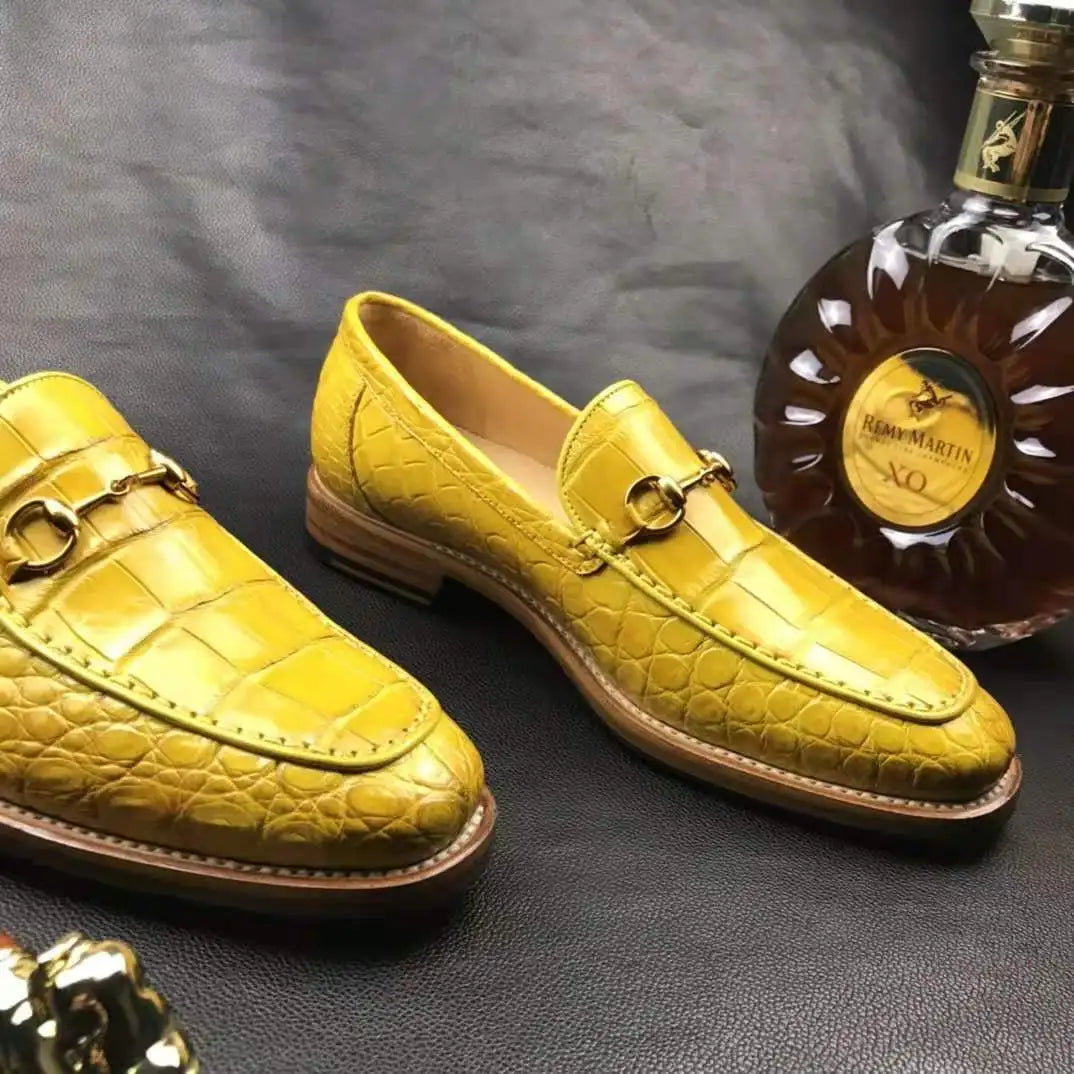 Wholesale High End Goodyear Men Loafers Dress Alligator Fashion Shoes Men Genuine Leather Crocodile Yellow Casual Men Shoes