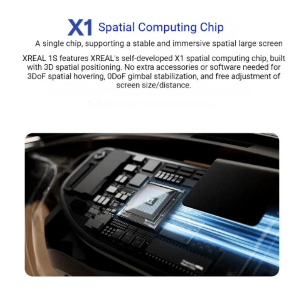 XREAL 1S Smart AR Glasses Native 2D to 3D Virtual Reality 3DoF Spatial Hover 500" Portable Giant Screen 52 FOV Movie Viewing