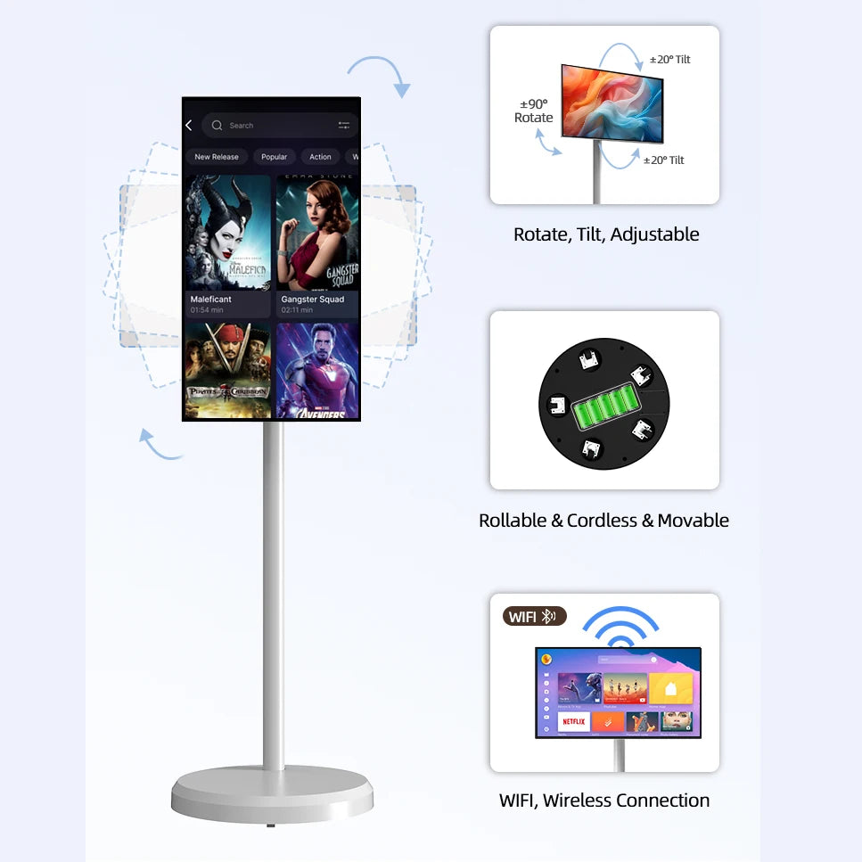 21.5 Inch Portable Smart TV 8-Core CPU Android OS LED Touch Screen Built-In Speaker Mobile Monitor Rotatable Touch Screen TV
