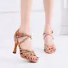 Women Rhinestones Salsa Latin Shoes Cha Cha Satin Dance Shoes Ballroom Swing Party Stage Sandals with Suede Sole for Indoor