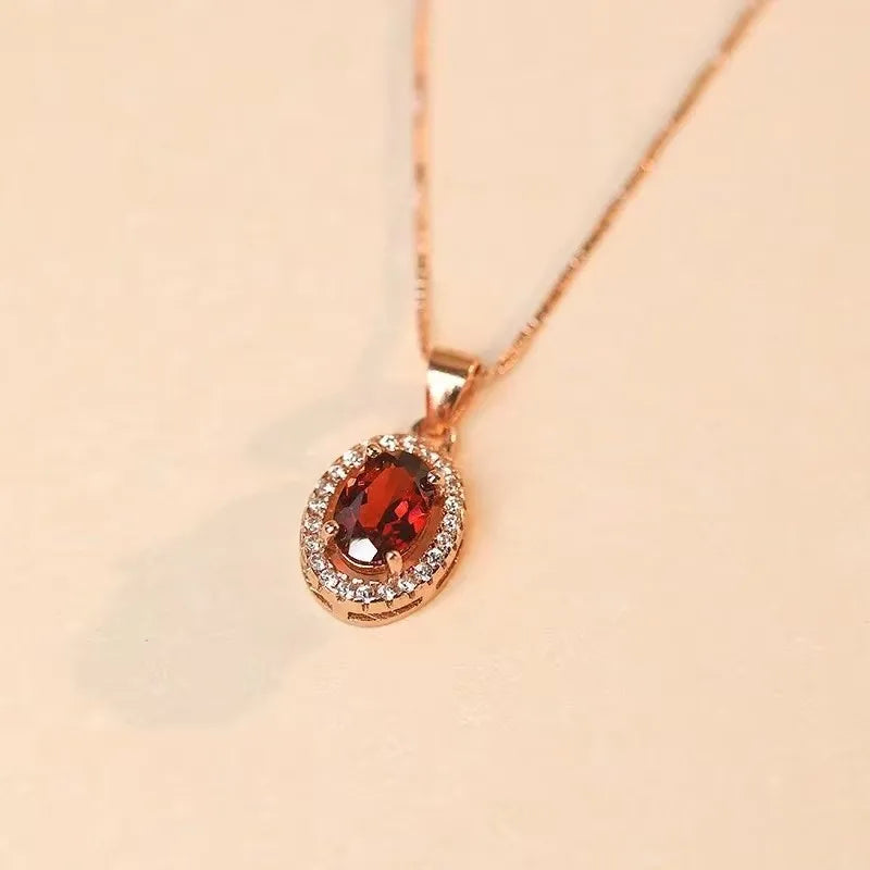 Factory Price 925 Silver 4mm*6mm Natural Garnet Pendant Necklace Jewelry for Wholesale and OEM ODM Service