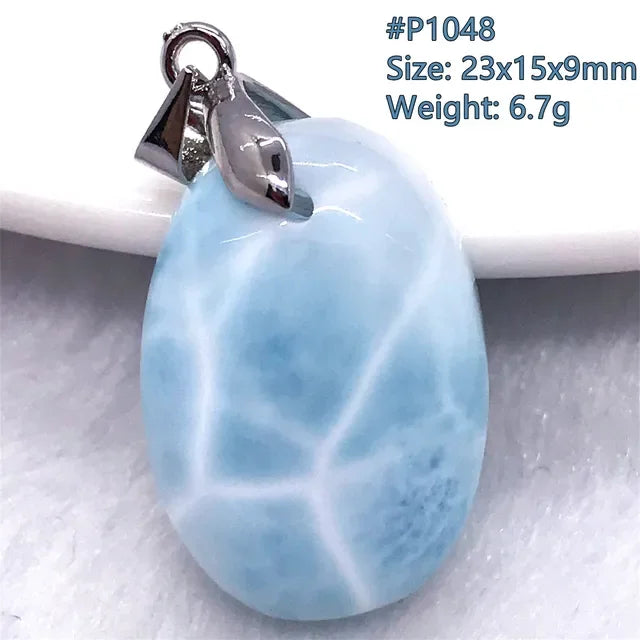 Natural Blue Larimar Trendy Necklace Pendant Women Men Gift Beads 925 Sterling Silver Dominica Water Drop Crystal Stone Jewelry