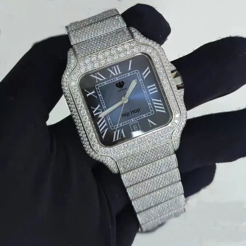 High Quality Fashion Luxury OEM ODM Moissanite Watch Automatic Mechanical Watch Men VVS Moissanite Diamond Women Watch