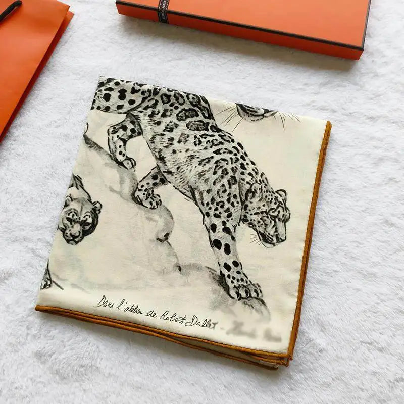 Luxurious 140x140cm Large Square Dalai's Studio Printed Brand Cashmere Silk Scarf Gift  for Elegant Individuals in Stock