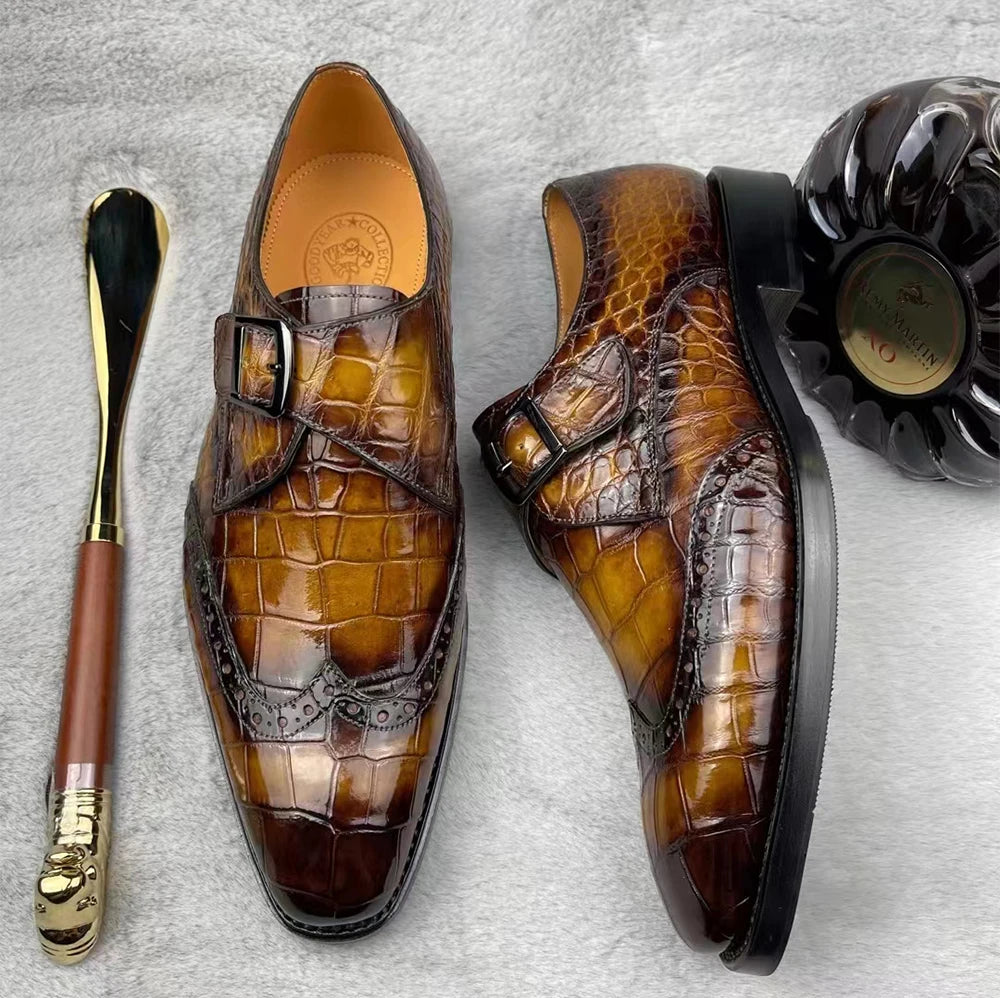 Hot-selling Handmade Formal Men's Shoes Customized Crocodile Leather Party Shoes for Men Monk Strap Luxury Dress Shoes Men