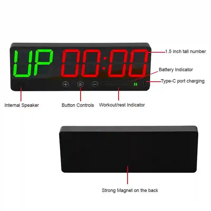 Gym Timer Clock - Rechargeable LED Countdown Timer for Home Fitness Tidesmit