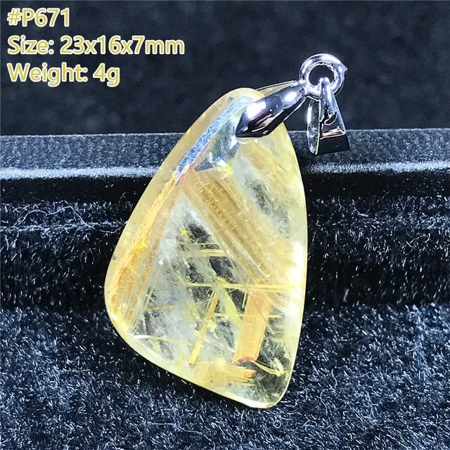 Natural Gold Rutilated Quartz Sterling Silver Pendant Necklace for Women & Men Healing Wealth Gift CCGTC Certified AAAAA