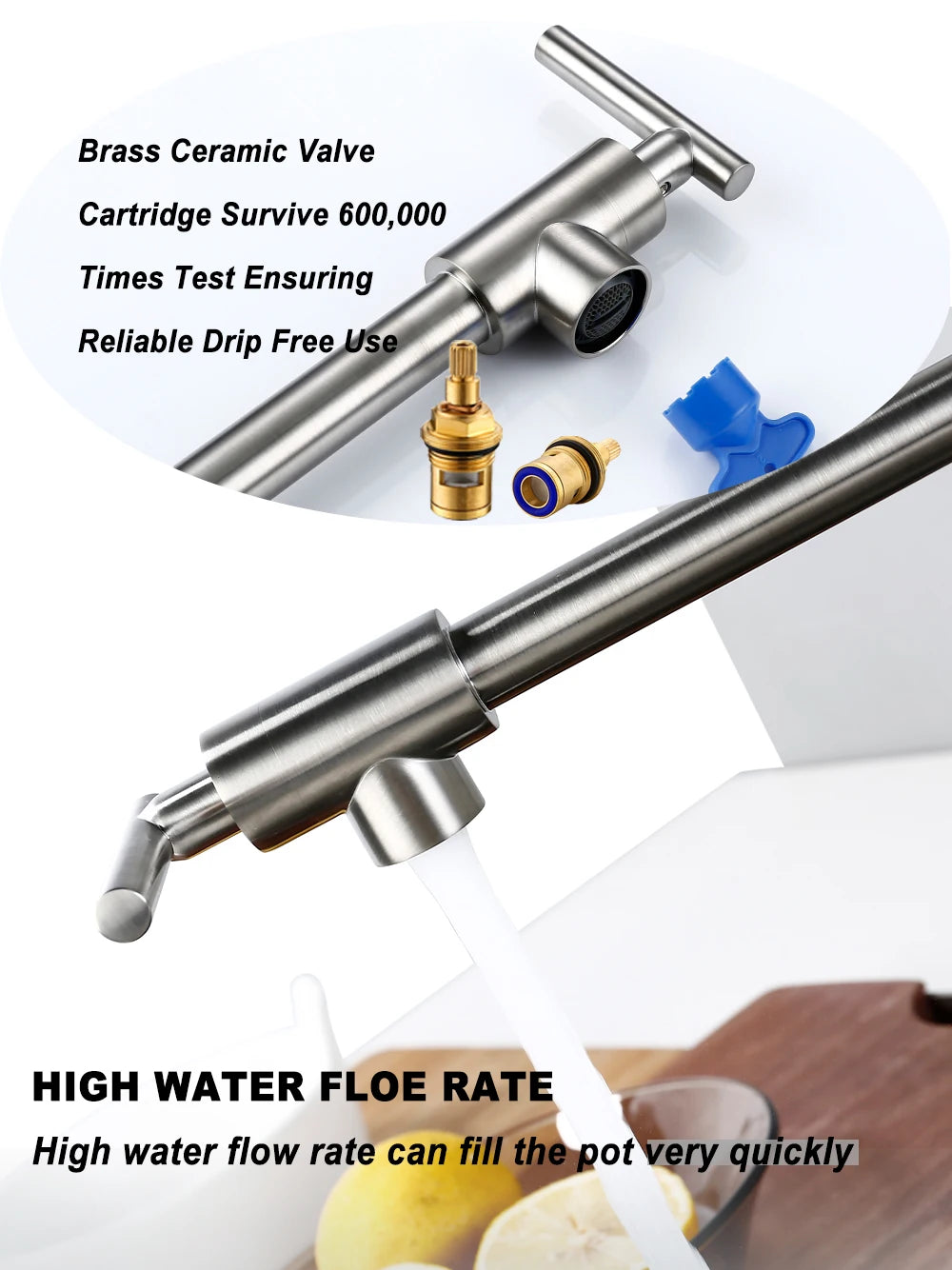 Brushed Nickel Kitchen Faucet Brass Wall Mounted Pot Filler Swivel Folding Retractable Rotary Stretch Kitchen Tap