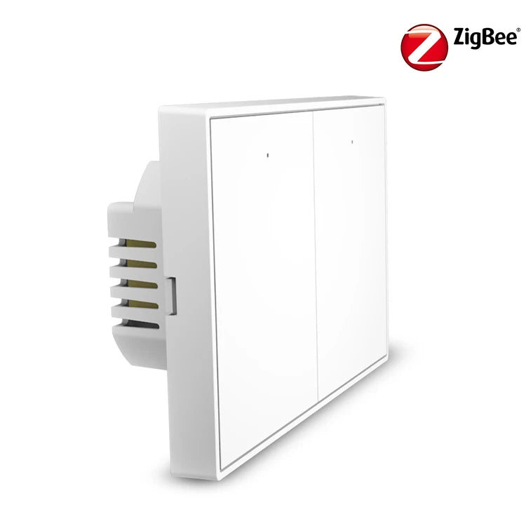 White Zigbee smart wall switch module with side connector pins