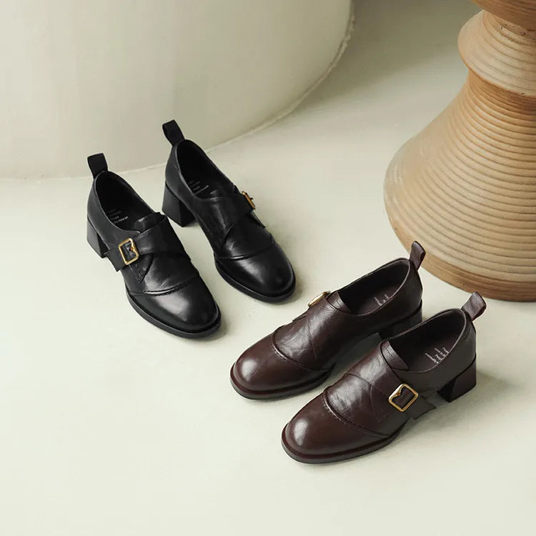 Genuine Leather Durable Breathable Loafers Comfortable Shoes Dress Style for Office and Daily Use with Buckle for Female