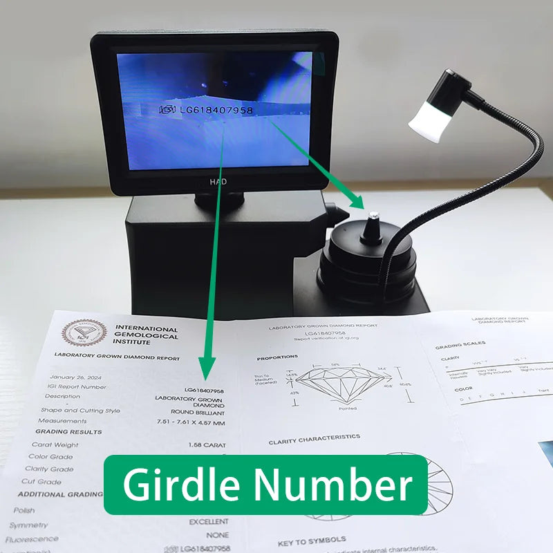 Laboratory diamond report page showing girdle number and grading details