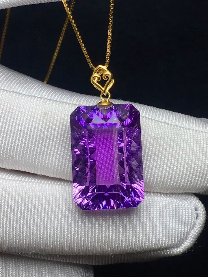 18mm Natural Purple Amethyst Pendant Necklace for Women Gift 18K Gold Healing Crystal Beads Stone Gemstone Silver Chains AAAAA