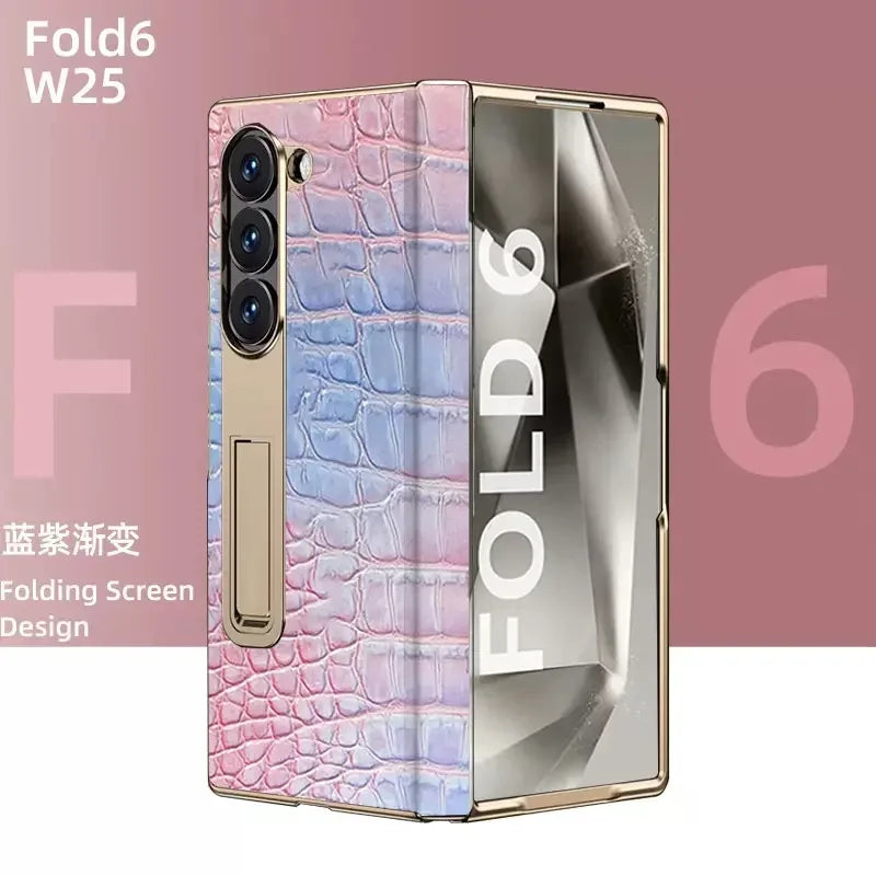 Samsung Galaxy Z Fold 6 Crocodile Leather Case with Screen Protector 1Gradient OPP Bag Tidesmit