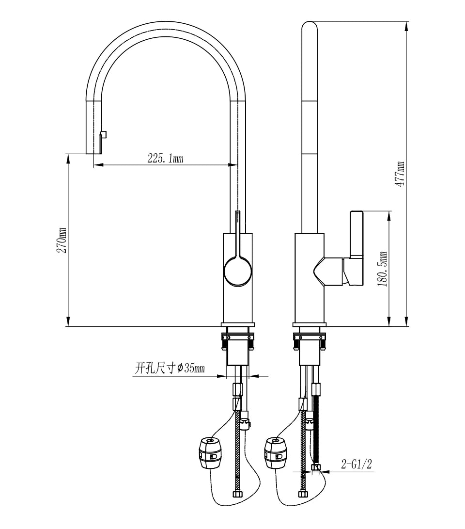Bagnolux Black Gold Brass Rotation Holder Single Hole Deck Mounted Cold and Hot Water Mixer Pull-Out Sprayer Kitchen Sink Faucet