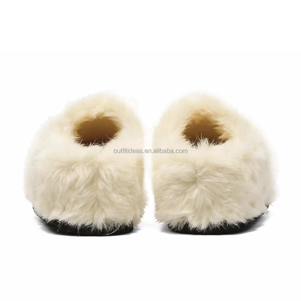Winter Warm Shoes Cold Round Toe Luxury Unisex Men Snow Clog Warm Clog Fur Black Shearling Slippers Women Black Fur Clog