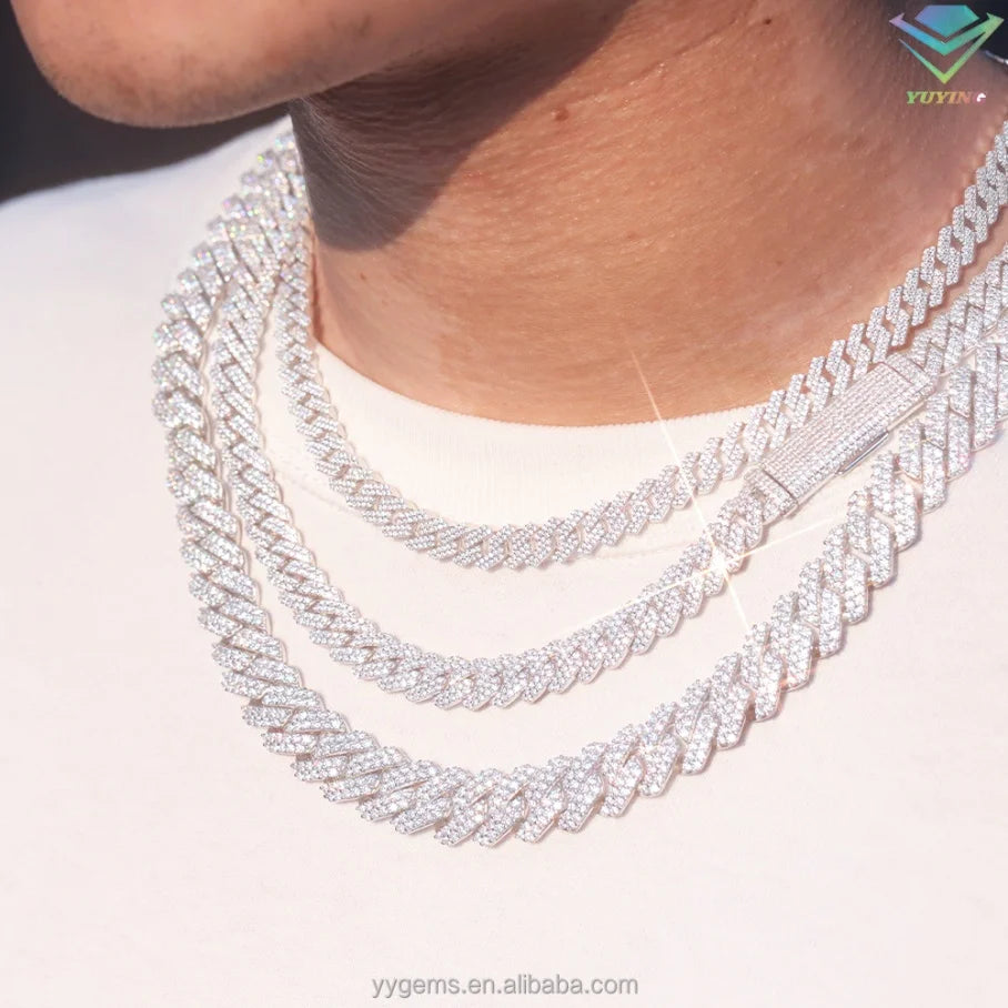Wholesale Hip Hop Jewelry 8mm 10mm 12mm VVS Diamond Necklace Dropshipping Silver Iced Out Cuban Link Moissanite Chain