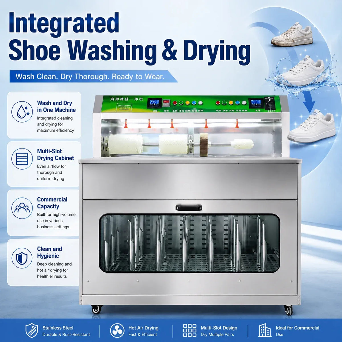 Commercial Shoe Washing and Drying Machine Stainless Steel Automatic Sneaker Cleaner for Laundry Shop Hotel Use