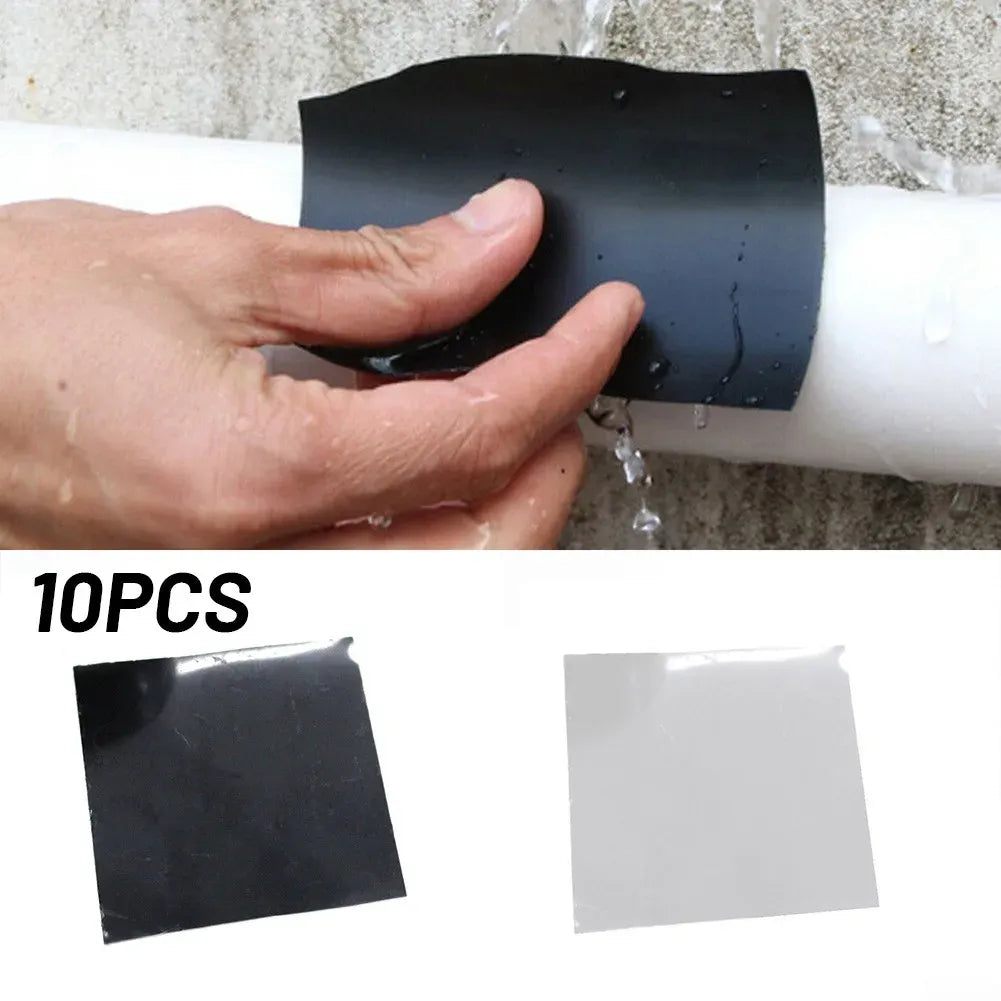 Rolls and square pieces of black waterproof sealing tape for repairs