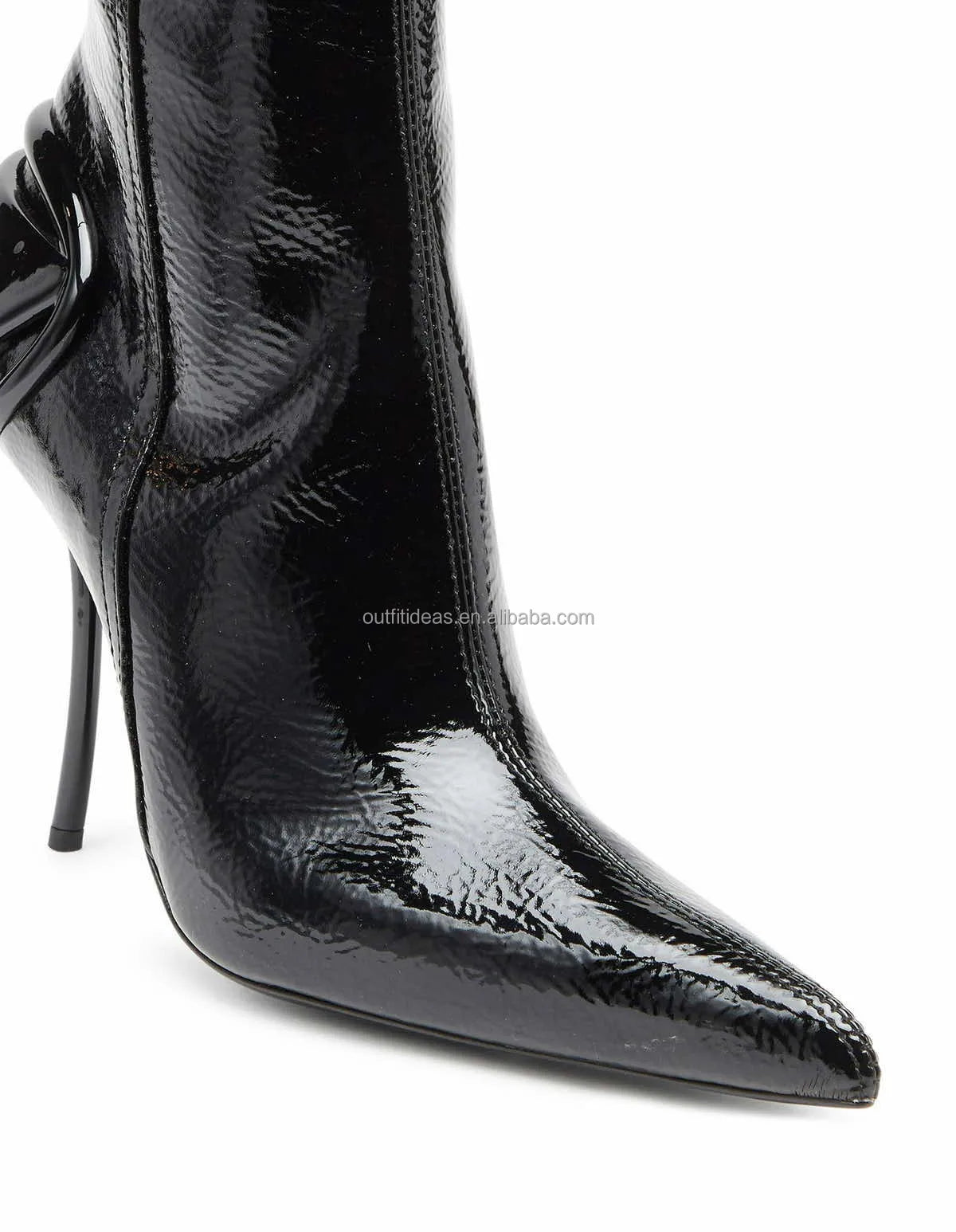 Sharply Pointed Toe Original Genuine Leather Luxury Side Zip Sexy Women D-Ten & Half-Glossy 105mm Stiletto Heel Knee-high Boots