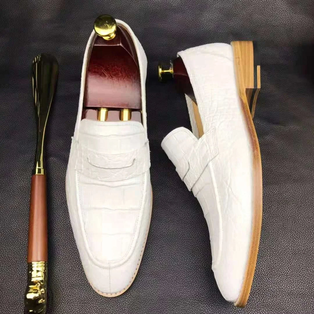 Slip-on Genuine Crocodile Leather Loafers Shoes Men White Color Alligator Handmade Shoes Man Goodyear Custom Wedding Men Shoes