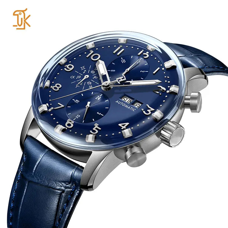 Mechanical Automatic Multifunctional Watch Stainless Steel Luminous Business Formal Dress Mens Wristwatch Clock Reojes De Hombre