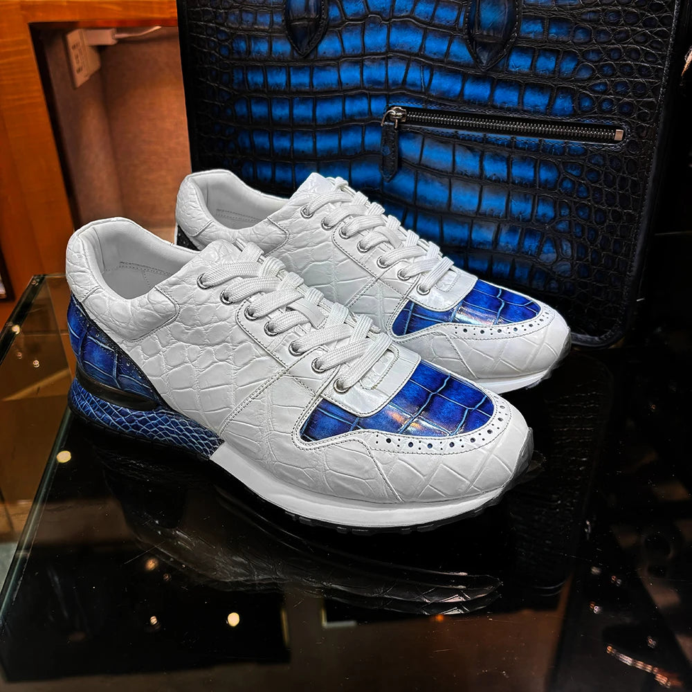 Fashionable Genuine Crocodile Leather Shoes for Man Stylish Sneakers Rubber Sole Walking Style Men's Sports Casual Shoes Men