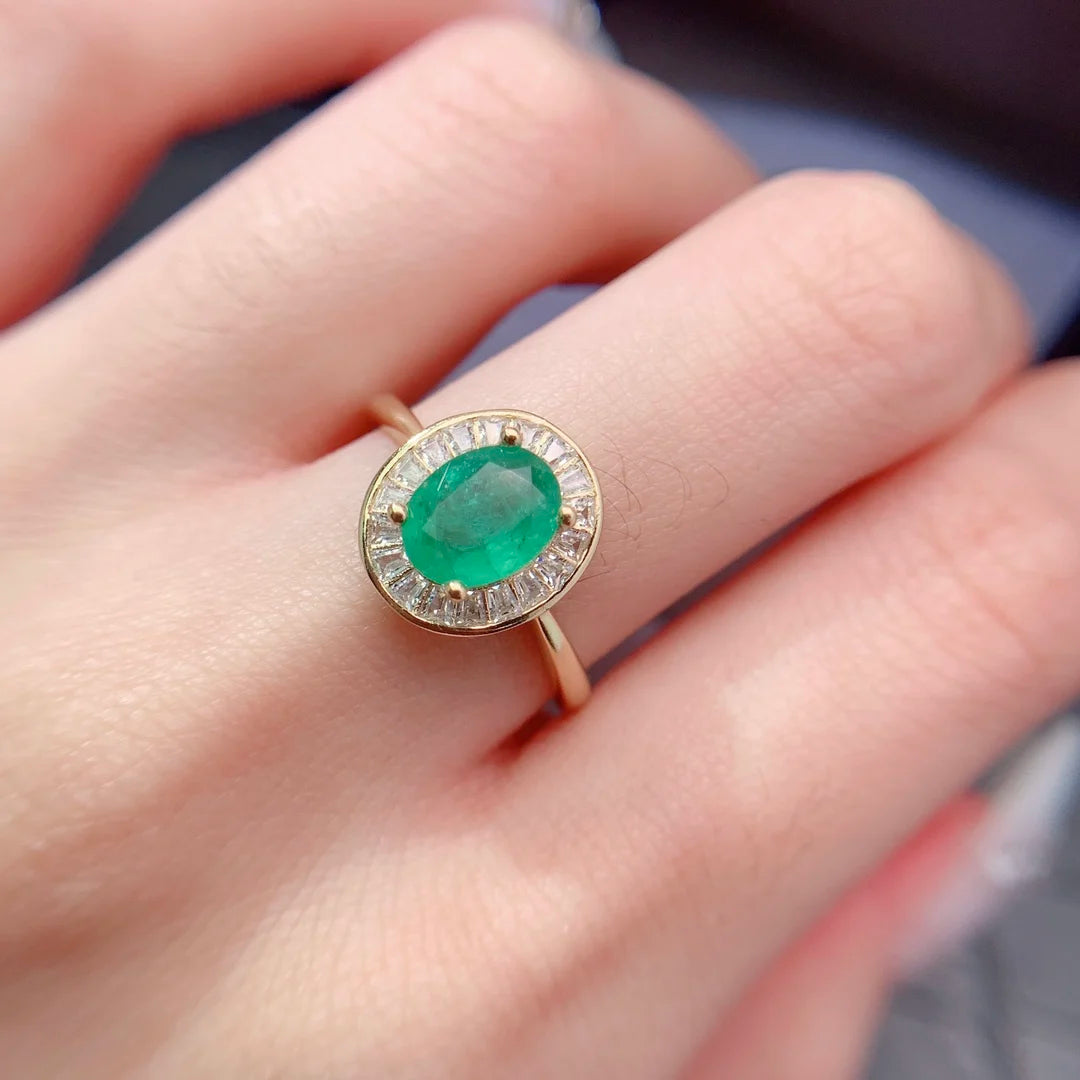 Good Price 925 Sterling Silver Natural Emerald Women's Wedding Ring Engagement Anniversary
