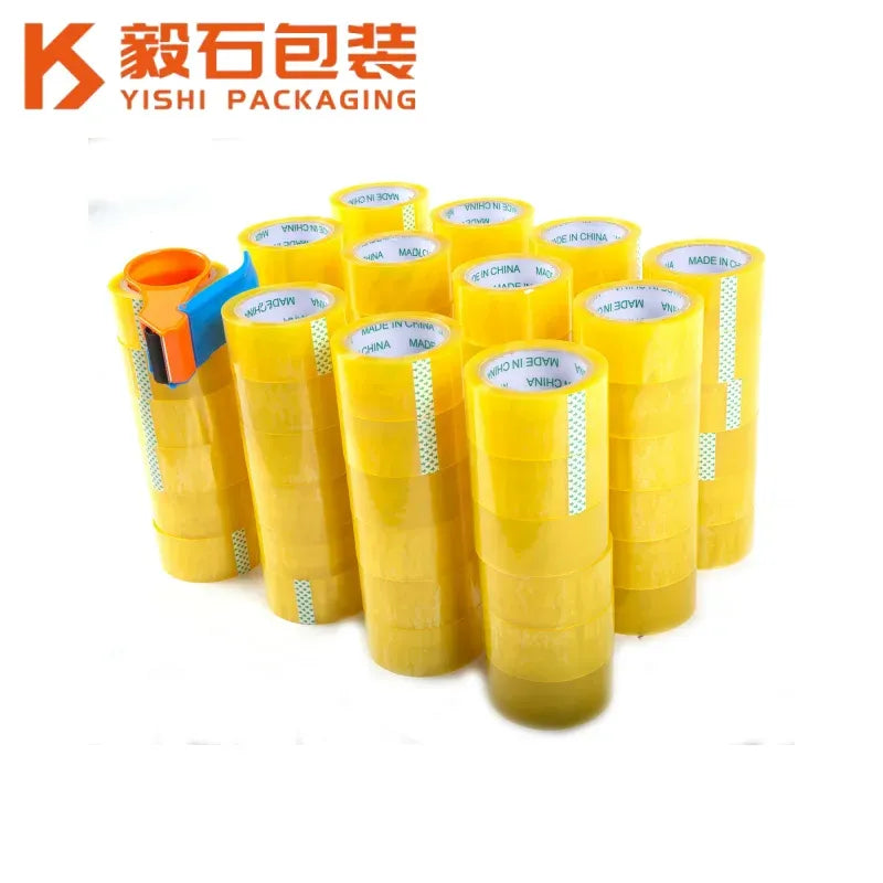 Set of yellow packing tape rolls, 48mm wide, single-sided shipping adhesive
