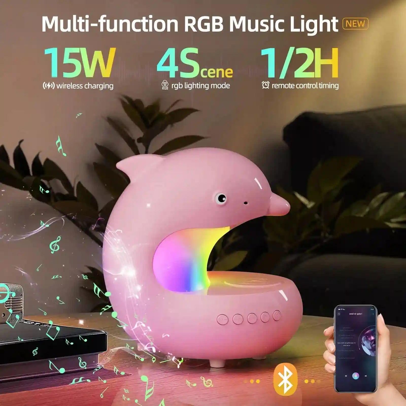 Wireless LED Ring Light Desk Lamp with RGB Music Sync - 5W Tidesmit