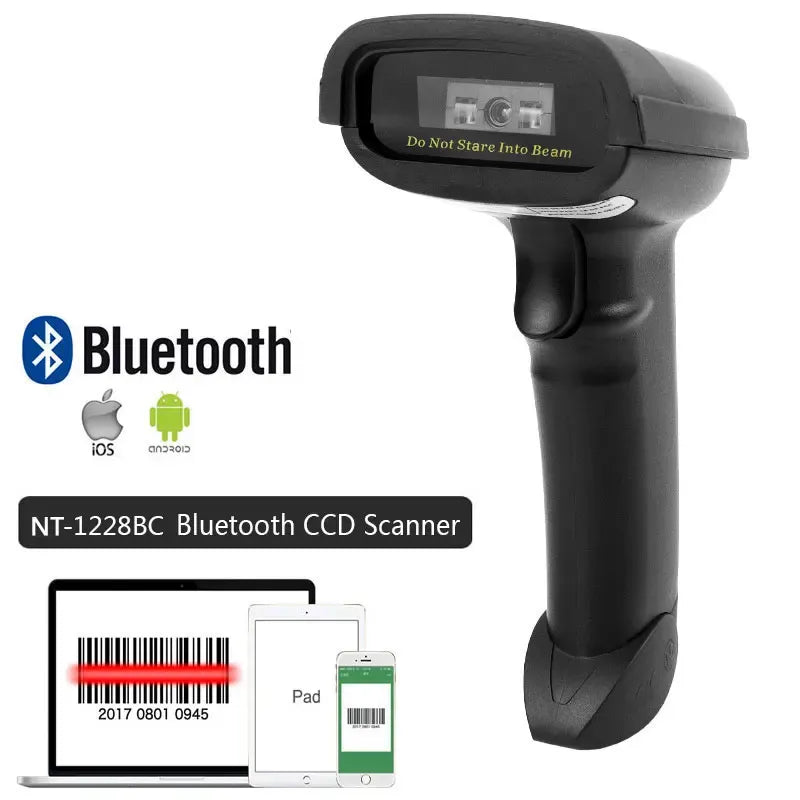 Bluetooth CCD 2D barcode scanner in black handheld form