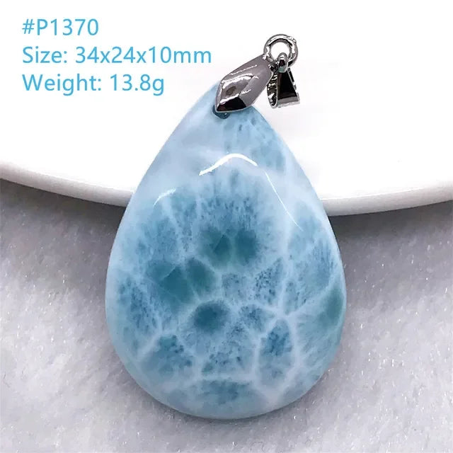 Natural Blue Larimar Trendy Necklace Pendant Women Men Gift Beads 925 Sterling Silver Dominica Water Drop Crystal Stone Jewelry