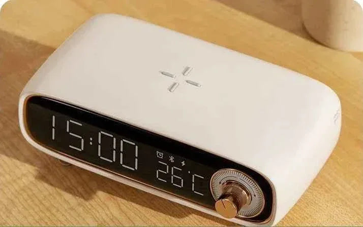 Portable Bluetooth Speaker with Wireless Charger and Alarm Clock White plastic My Store
