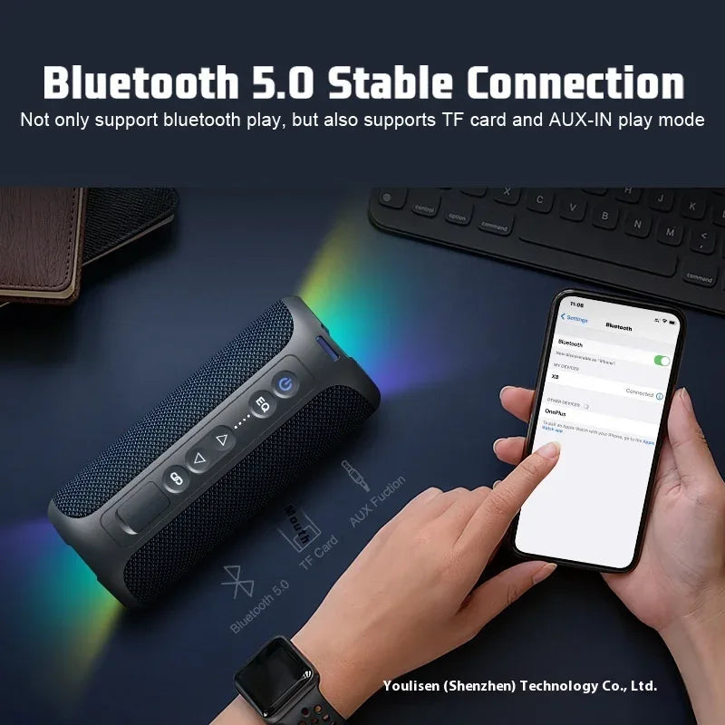 Portable Bluetooth Speaker with RGB LED and TWS Subwoofer - Black Blue My Store
