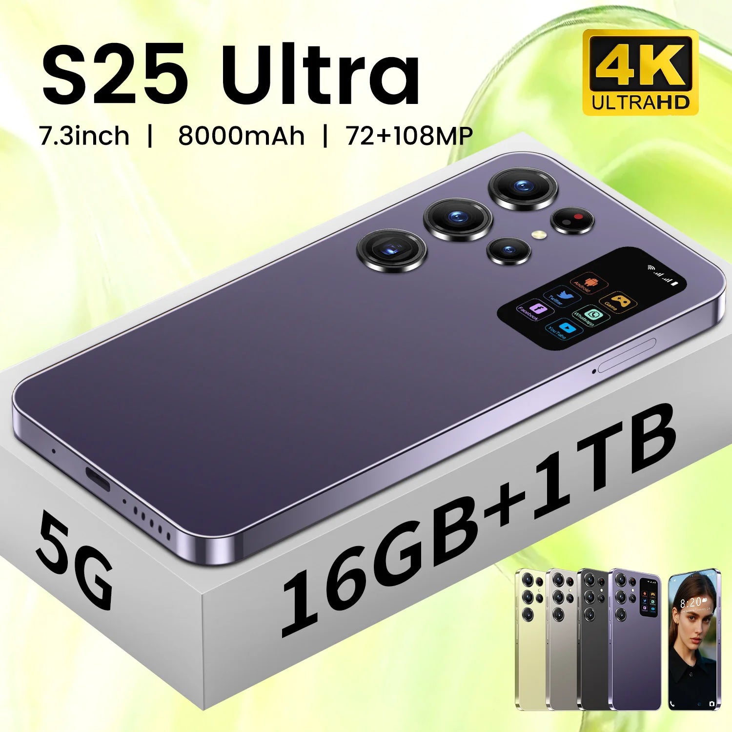 5G Smartphone 7.3 Inch 1TB Storage 16GB RAM Dual SIM Gray Tidesmit