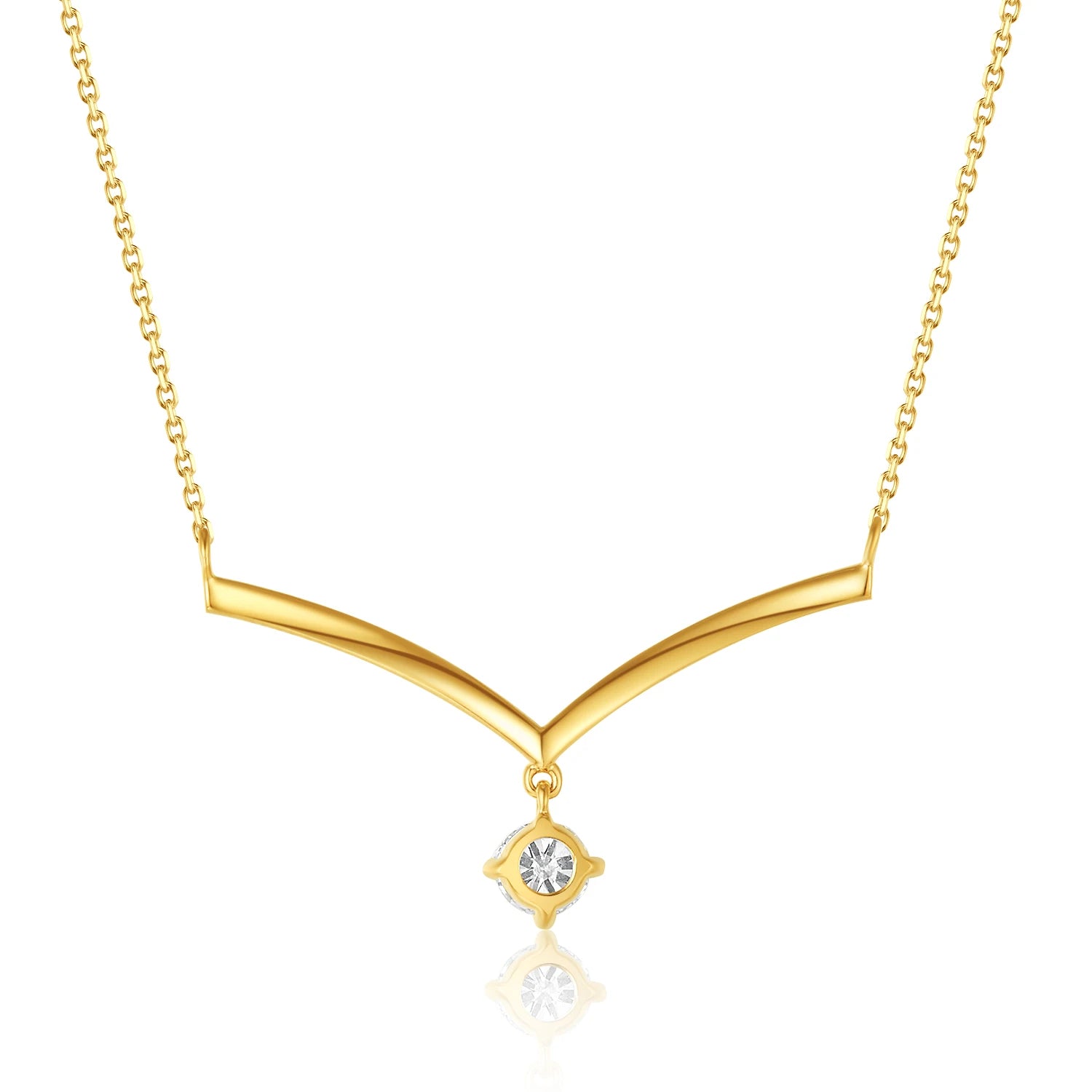 High Quality Women's Fashion Jewelry Luxury Shiny 18K Gold Pendant Necklace Lab Grown Diamond Single Round Clavicle Necklace