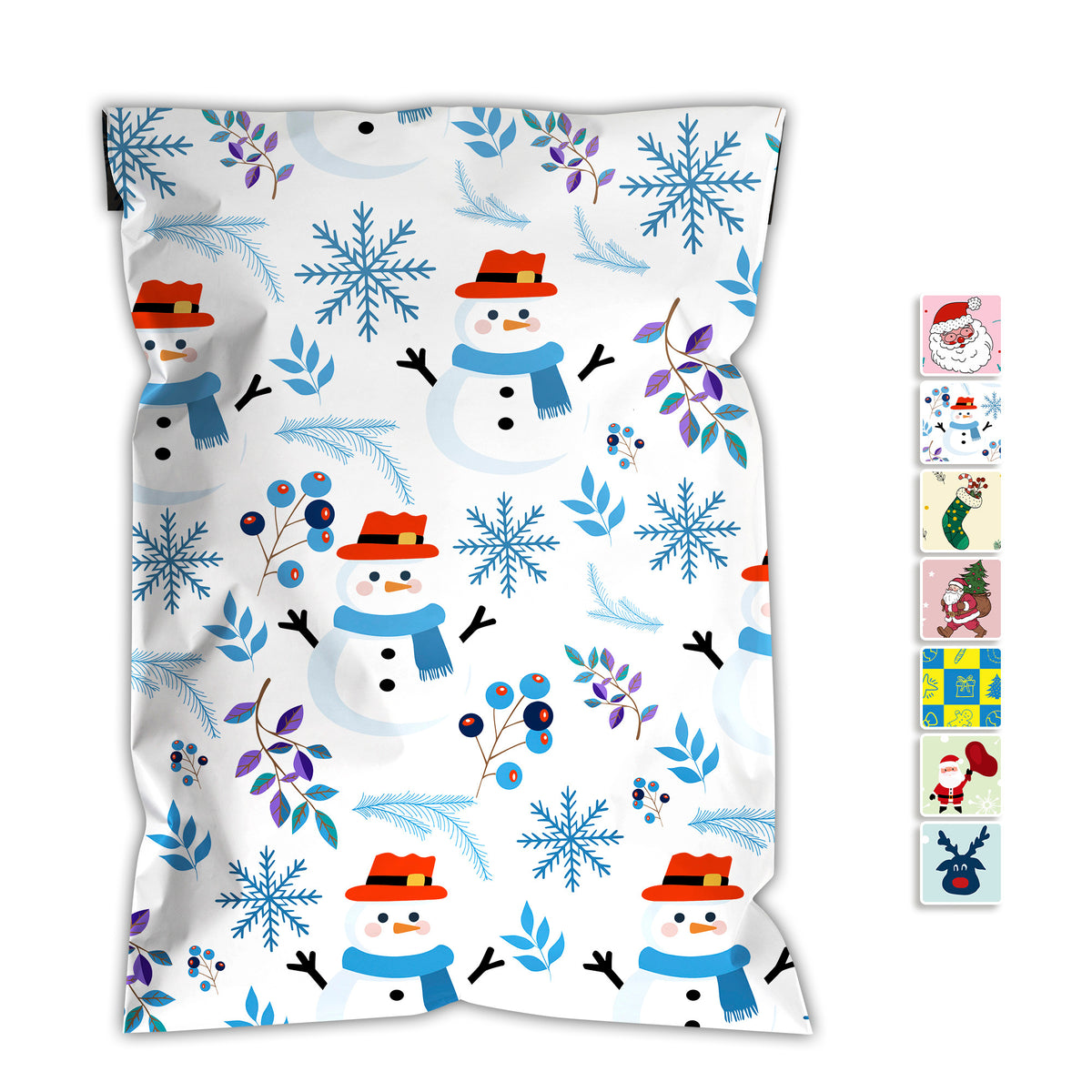 White Christmas snowman and snowflake printed self-sealing shipping bag