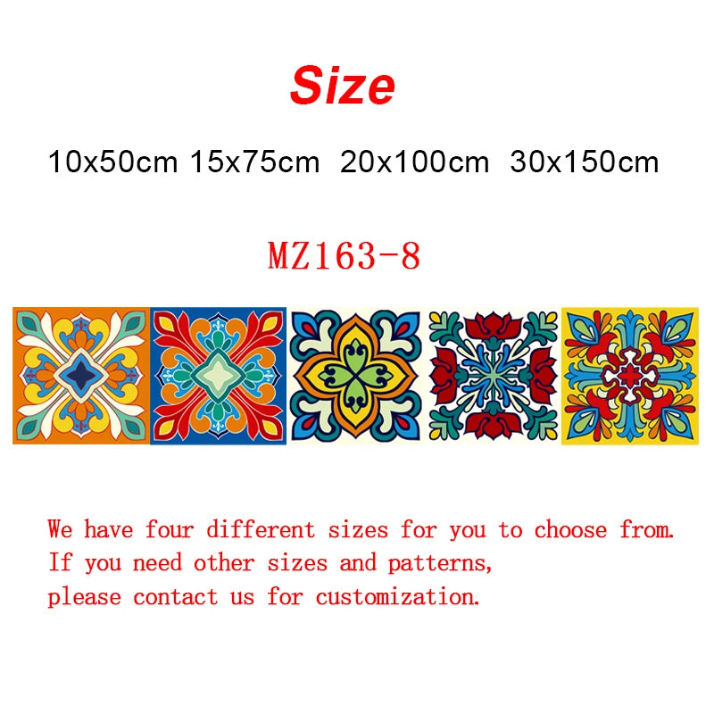 Colorful ceramic tile wall sticker set with floral medallion mosaic, orange, blue, and red peel-and-stick PVC