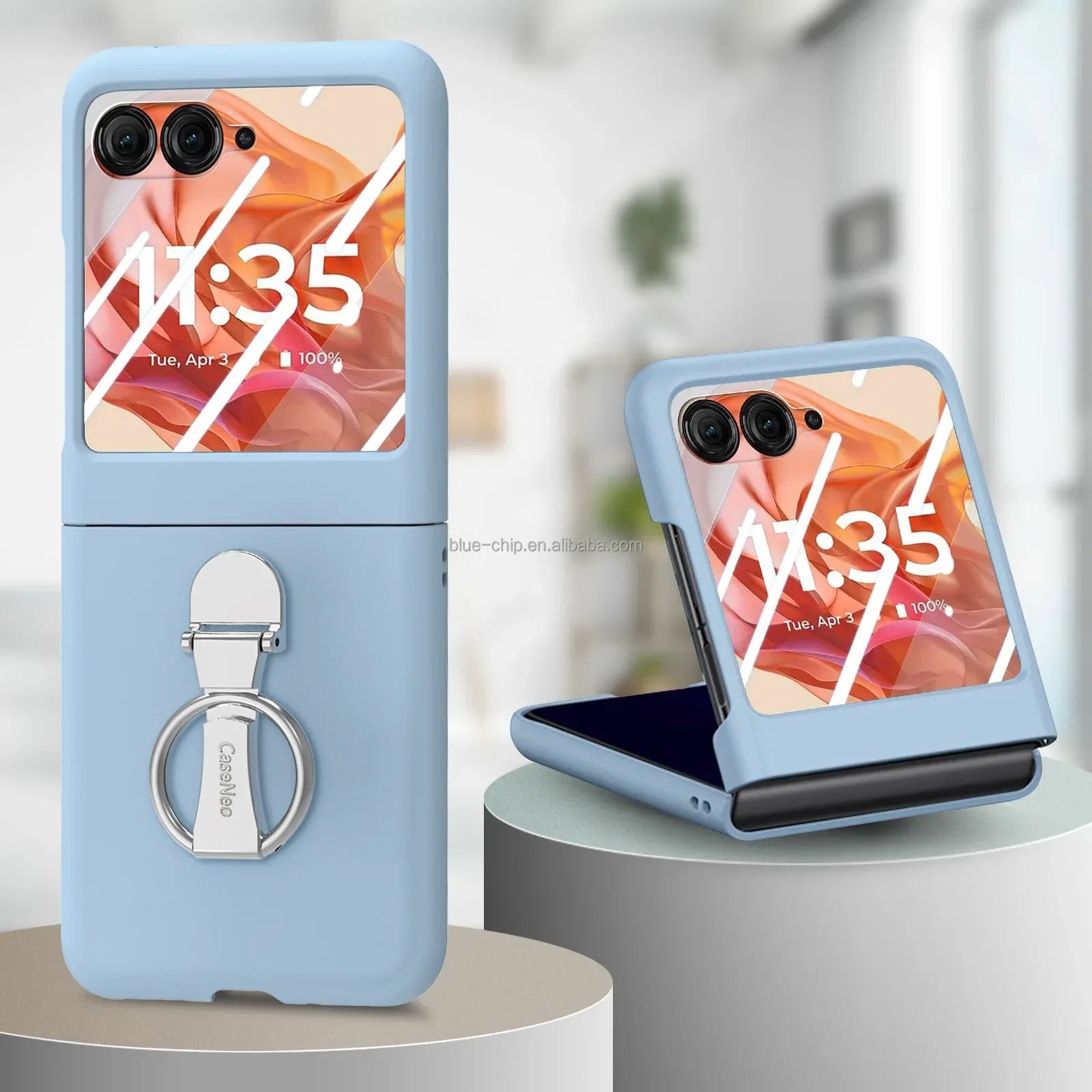 Motorola Razr 50 Ultra Case with Screen Protector - Pink Ring Light Blue (With Steel film) OPP Bag Tidesmit