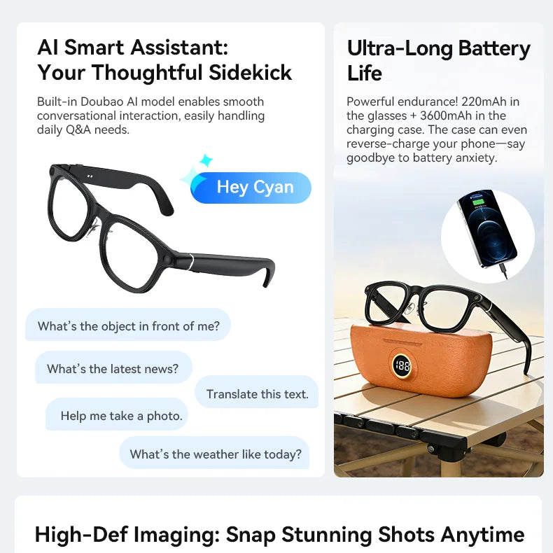 AI Smart Glasses Sunglasses Voice Control ChatGPT Bluetooth  Photography Video Music Camera Translation Glasses AI Assistant