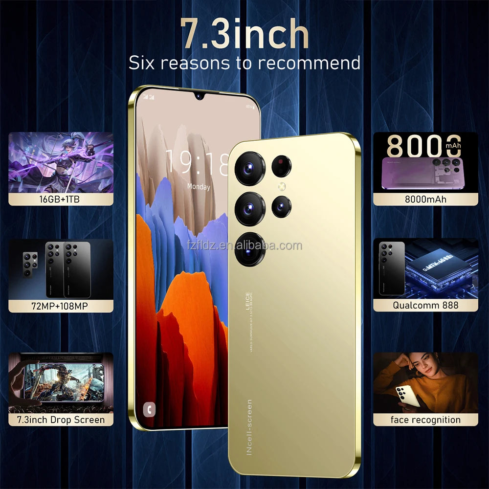 Hot Sale S24 Ultra 5G Smartphone 16GB+1TB 7.3 Inch HD Screen Android 13 Dual Card Unlocked High Quality Mobile Phone