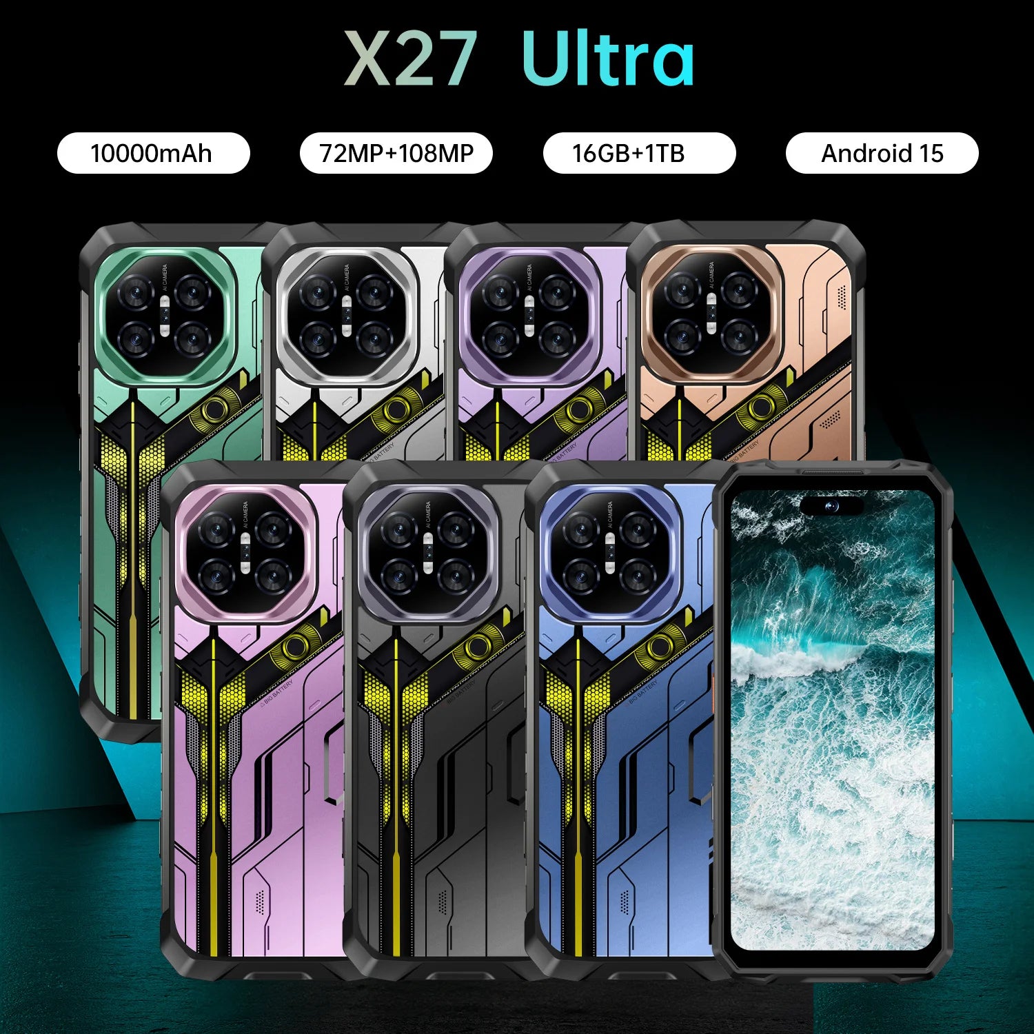2026 Cheap Android Smartphone X27 Ultra  Deca Core 7.2 Inch Big Screen 16GB+1TB Large Storage Dual SIM Card