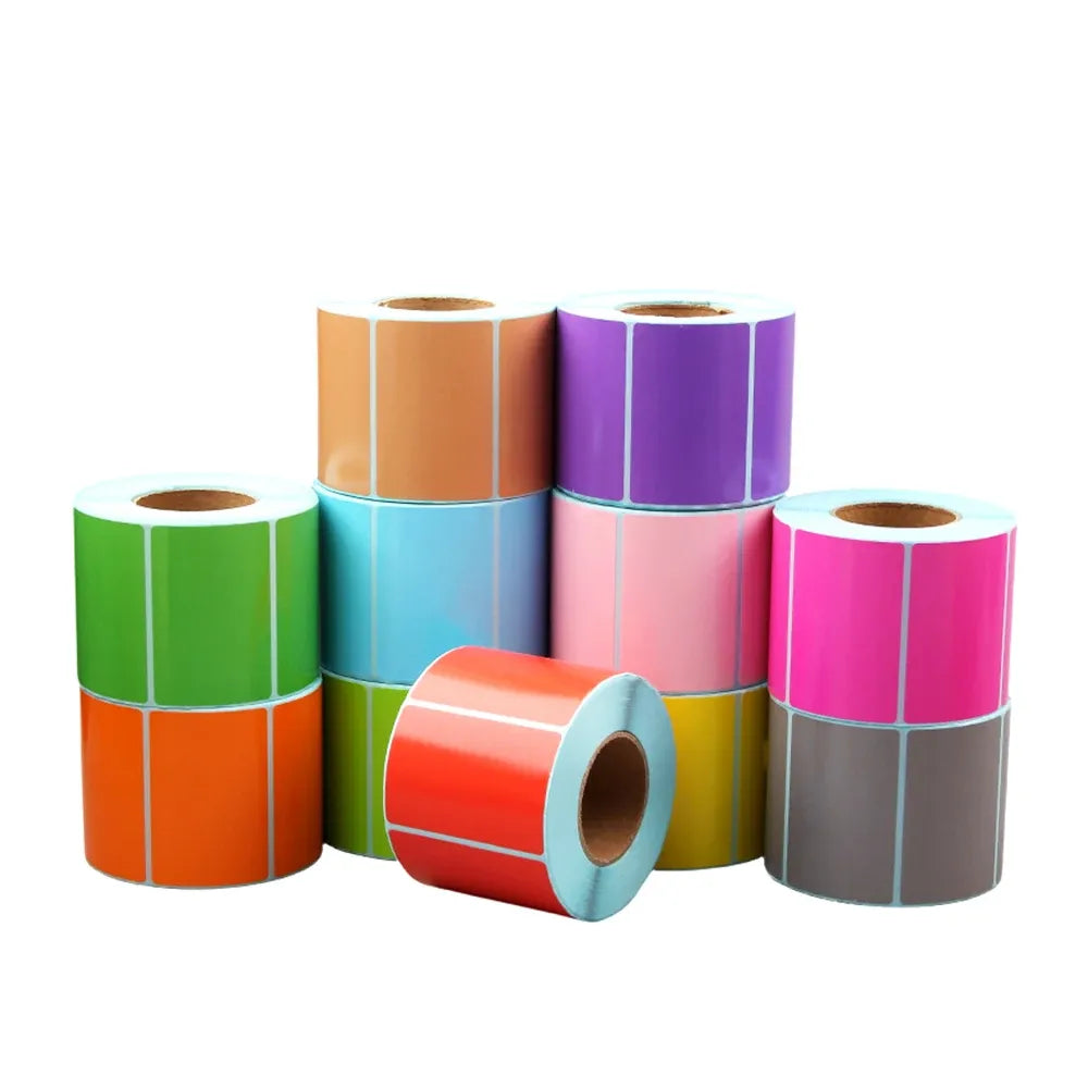 Assorted color direct thermal label rolls on cores, adhesive backing