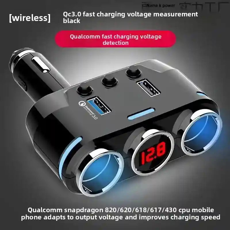 Tidesmit Wireless Charger Car Socket - Qi Certified 12V 24V Triple Splitter Tidesmit