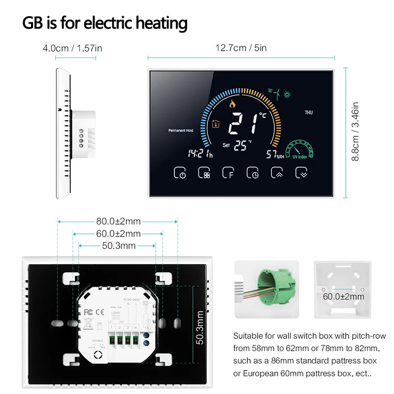 WiFi Smart Thermostat for Home Heating - Colorful Touchscreen Model Tidesmit